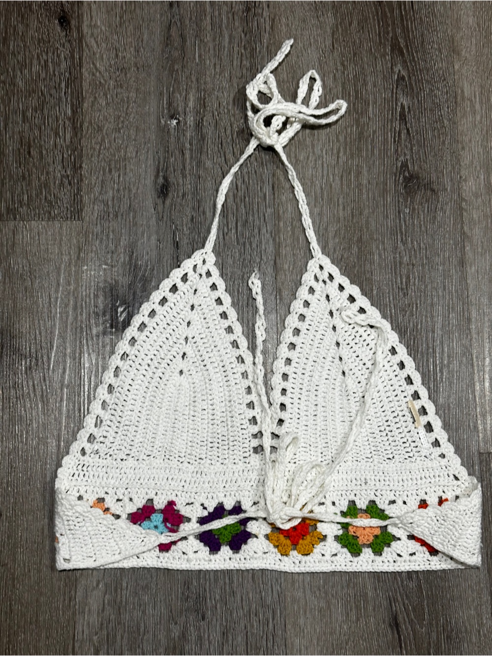 Crochet Halter Top Granny Square Floral Festival Boho Fairycore Tie Back Top - Picture 7 of 10